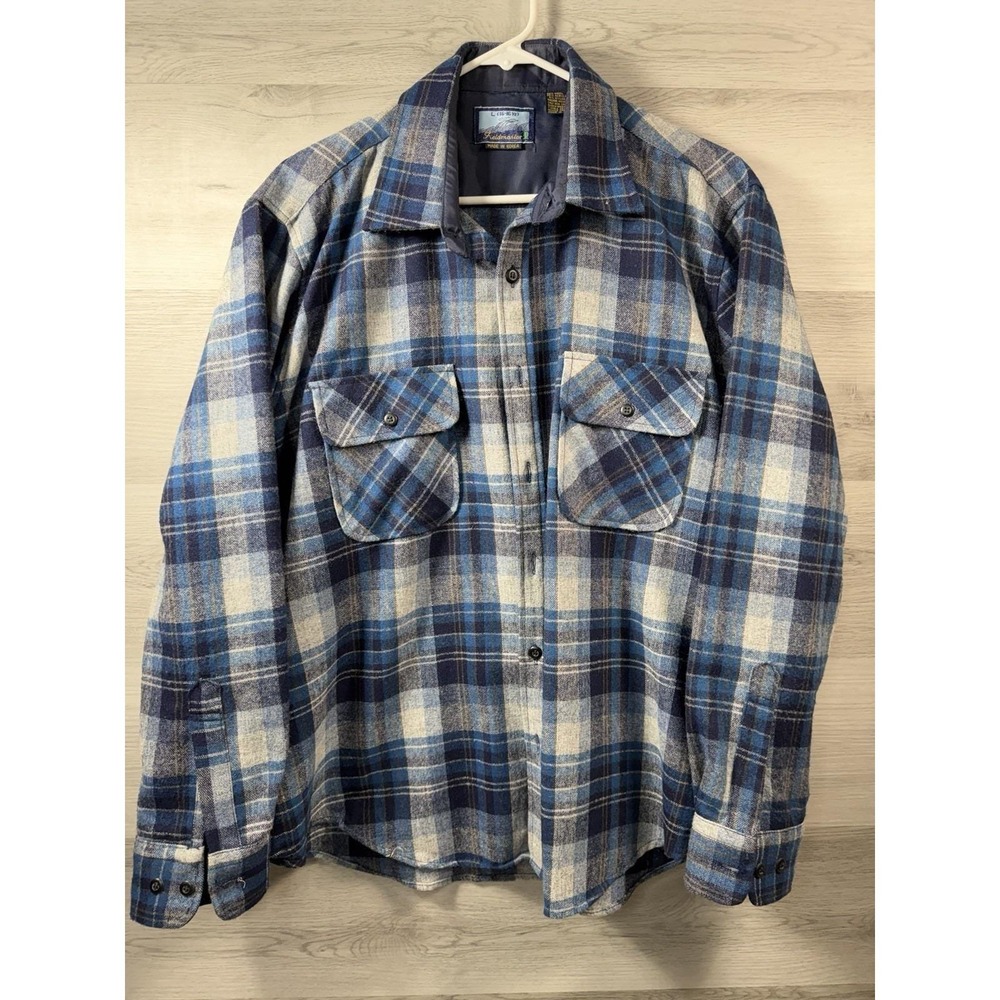 Field‎ Master Wool Flannel Shirt Mens L Blue Plaid Lined Hunting VTG